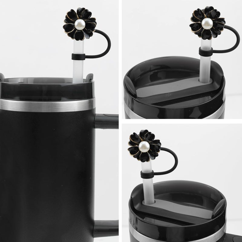 SEMATA 3 Pcs Flower Straw Covers Cute Pearl Silicone 10mm Straw Toppers Cute Straws Cover Caps for Stanley Cup Accessories Compatible with Stanley 30/40 oz Tumblers - Image 3